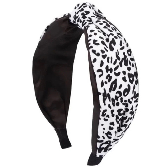 1 LEFT! Leopard Printed White Black Top Knot Soft Fall Headband Women’s - Picture 3 of 3